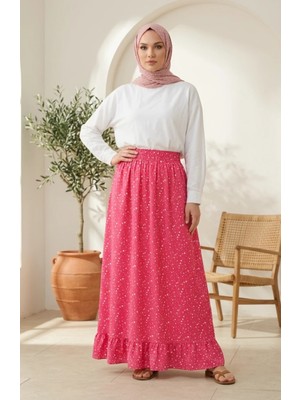 Sefa Merve Beli Lastikli Puantiye Desenli Etek 0312-02 Pembe