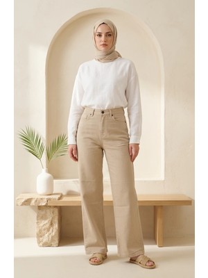 Sefa Merve Palazzo Geniş Paça Kot Pantolon 18105-01 Taş