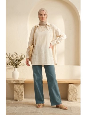 Sefa Merve Palazzo Geniş Paça Kot Pantolon 18105-03 Turkuaz