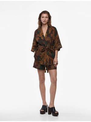 Koton Koton x Melis Ağazat - Püsküllü Kuşak Detaylı Floral Desenli Kimono