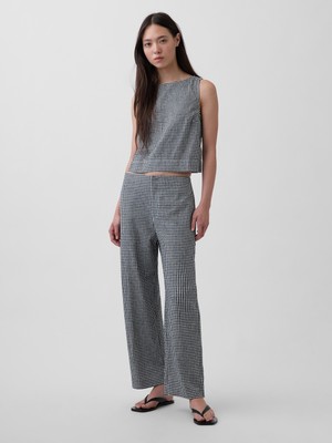 Gap Kadın Siyah Keten Karışımlı Relaxed Straight Ankle Pantolon