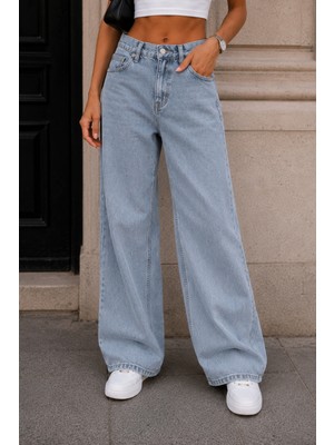 Cedy Denim Cedy Denım Açık Mavi Yüksek Bel Baggy Jean Pantolon E7010