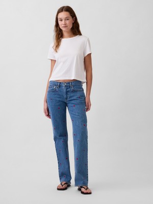 Gap Kadın Mavi Mid Rise Işlemeli Relaxed Straight Jean Pantolon