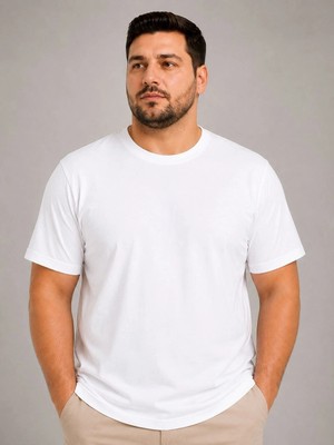 MiraLive Erkek Battal Big Size Basic Tişört Bisiklet Yaka Rahat Kalıp T-Shirt - Beyaz