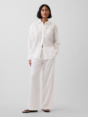 Gap Kadın Beyaz 365 Low Rise Keten Karışımlı Pantolon