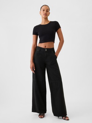 Gap Kadın Siyah Mid Rise Ultrasoft Baggy Jean Pantolon