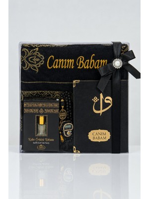 İhvan Online Canım Babam - Babalar Günü Hediyesi - Hediyelik Kişiye Özel Isimli Seccade Seti - Yasin Kitabı, Tesbih, Zikirmatik, Esans - Siyah