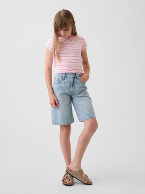 Gap Kız Çocuk Açık Mavi Mid Rise Longline Denim Şort