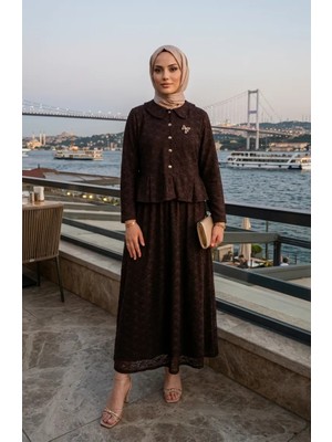 Sefa Merve Bebe Yaka Dantelli Tunik Etek Ikili Takım 0270-03 Kahverengi