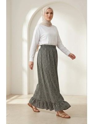 Sefa Merve Beli Lastikli Puantiye Desenli Etek 0310-03 Haki