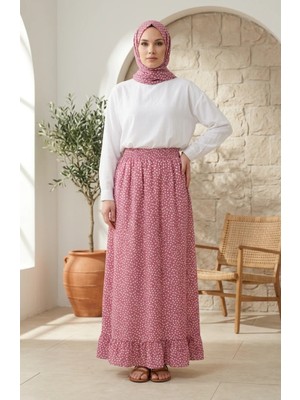 Sefa Merve Beli Lastikli Puantiye Desenli Etek 0310-01 Gül Kurusu