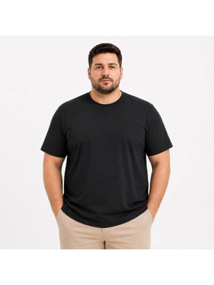 MiraLive Erkek Battal Big Size Basic Tişört Bisiklet Yaka Rahat Kalıp T-Shirt - Siyah
