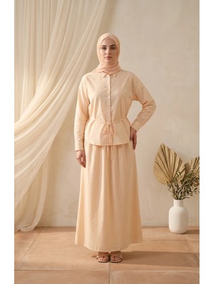 Sefa Merve Çizgili Polo Yaka Tunik Etek Ikili Takım 0321-02 Sarı
