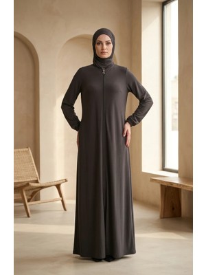 Sefa Merve Kolu Lastikli Fermuarlı Ferace 0327-01 Haki
