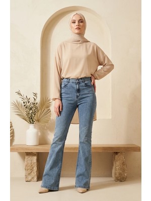 Sefa Merve Ispanyol Paça Kot Pantolon 52526-01 Mavi