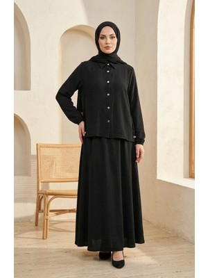 Sefa Merve Gömlek Yaka Çıtçıtlı Tesettür Ikili Takım 2281-04 Siyah