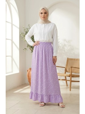 Sefa Merve Beli Lastikli Puantiye Desenli Etek 0312-03 Lila