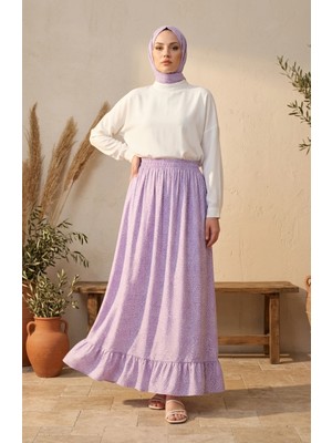 Sefa Merve Beli Lastikli Puantiye Desenli Etek 0306-02 Lila