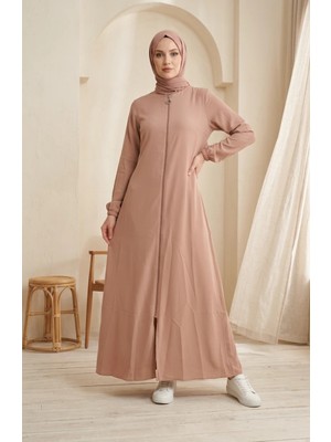 Sefa Merve Kolu Lastikli Fermuarlı Ferace 0268-01 Camel
