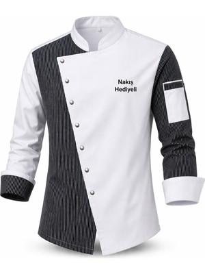 Mekaizen Chef Ceketi – Aşçı Üniforması, Aşçı Gömleği Aşçı Forması Asimetrik Tasarım Nakış Hediyeli