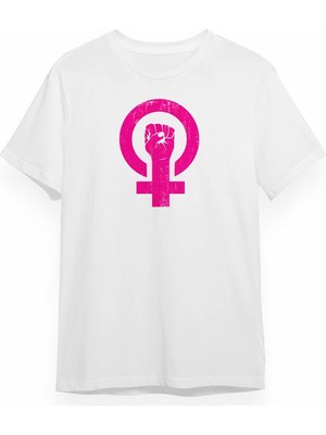 MiraLive 8 Mart Dünya Kadınlar Günü Baskılı Oversize Bisiklet Yaka T-Shirt - Beyaz