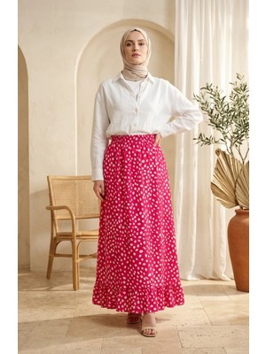 Sefa Merve Beli Lastikli Puantiye Desenli Etek 0316-04 Pembe
