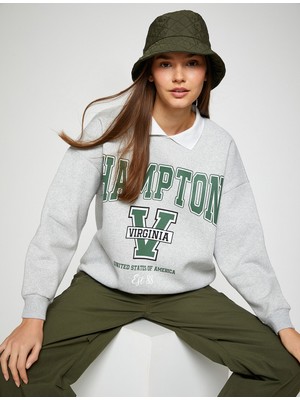 Koton Şardonlu Kolej Sweatshirt Polo Yaka Baskılı Uzun Kollu