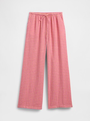 Gap Kız Çocuk Relaxed Pull-On Wide-Leg Pantolon Normal Bel Cepli Keten Desensiz Turuncu