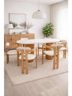 Weltwood 6 Kişilik Bohem Masa ve 6 Iskandinav Sandalye | %100 Mdf %100 Kayın Ağacı Ahşap