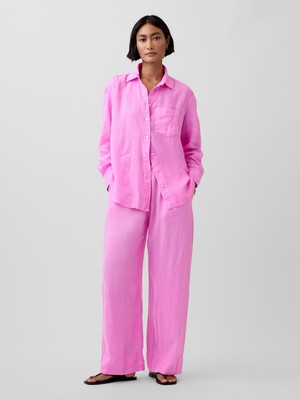 Gap Kadın Pembe Keten Karışımlı Easy Wide-Leg Pantolon