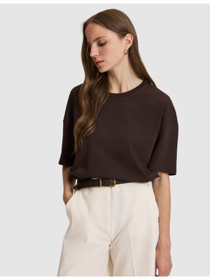 Pierre Cardin Kadın Kahverengi Oversize Bisiklet Yaka Tişört 50325455-VR029