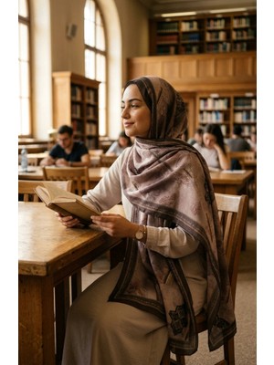 Sefa Merve Çiçek Desenli Kehribar Şal 70359-07 Kahverengi