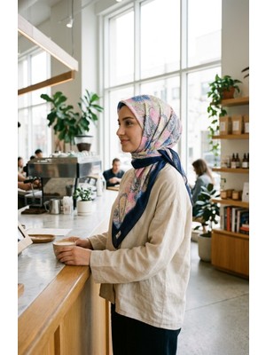 Sefa Merve Dijital Soft Eşarp 70363-07 Lacivert