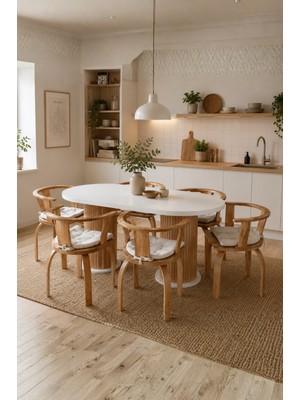 Weltwood 6 Kişilik Bohem Masa ve 6 Berlin Sandalye Seti | %100 Mdf | %100 Kayın Ağacından Lamine Materyal