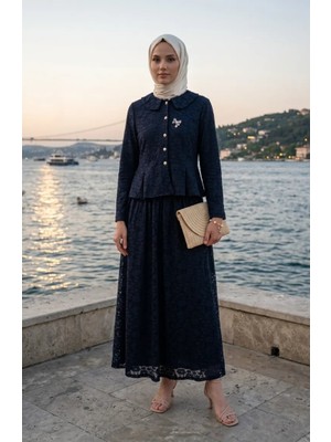 Sefa Merve Bebe Yaka Dantelli Tunik Etek Ikili Takım 0270-01 Lacivert