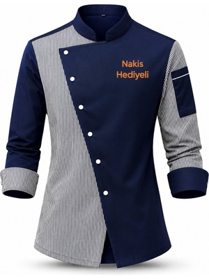 Mekaizen Chef Ceketi – Aşçı Üniforması, Aşçı Gömleği Aşçı Forması Asimetrik Tasarım Nakış Hediyeli