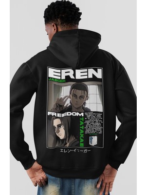 Sevbano Attack On Titan Eren Jaeger Tatakae Anime Sırt Baskılı Unisex Oversize Penye Hoodie