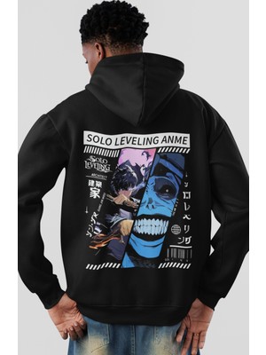 Sevbano Solo Leveling Arise Sung Jinwoo Anime Sırt Baskılı Unisex Oversize Penye Hoodie