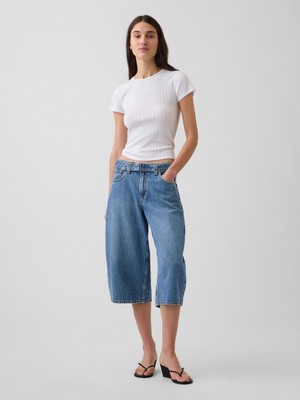 Gap Kadın Mavi High Rise Kemerli Barrel Culotte Jean Pantolon