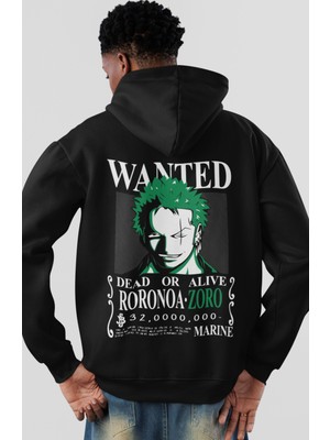 Sevbano Wanted One Piece Roronoa Zoro Anime Sırt Baskılı Unisex Oversize Penye Hoodie