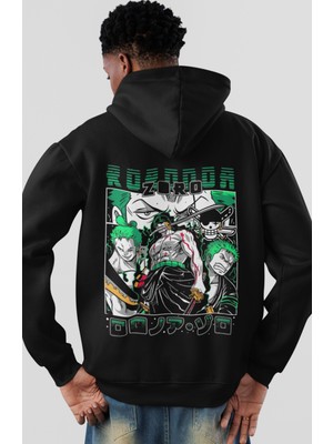 Sevbano One Piece Roronoa Zoro Anime Sırt Baskılı Unisex Oversize Penye Hoodie