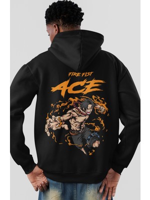 Sevbano One Piece Fire Fist Portgas Ace Anime Sırt Baskılı Unisex Oversize Penye Hoodie