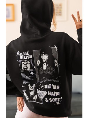 Sevbano Tasarım Billie Eilish Hit Me Hard And Soft Şarkıcı Sırt Baskılı Unisex Oversize Penye Hoodie