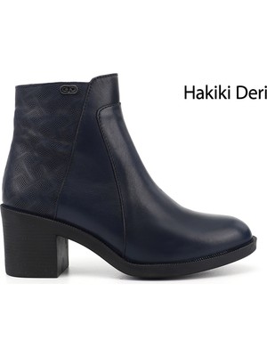 Gönderi(r) Kadın Lacivert Antik  Fermuarlı Kalın Topuklu Hakiki Deri Bot