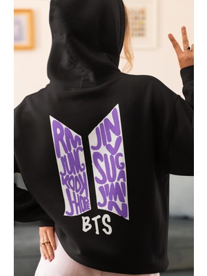 Sevbano Bts Müzik Grubu Sırt Baskılı Unisex Oversize Penye Hoodie