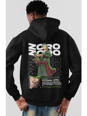 Sevbano One Piece Roronoa Zoro Anime Sırt Baskılı Unisex Oversize Penye Hoodie