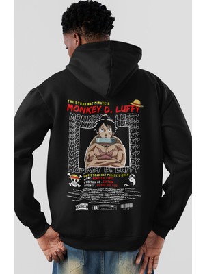 Sevbano One Piece Monkey D. Luffy Anime Sırt Baskılı Unisex Oversize Penye Hoodie