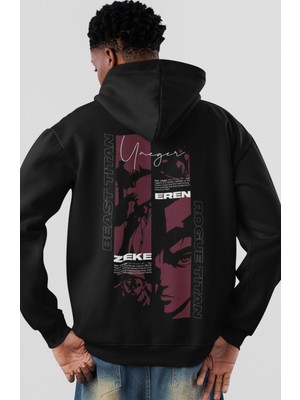 Sevbano Eren Yeager Zeke Yeager Attack On Titan Anime Sırt Baskılı Unisex Oversize Penye Hoodie