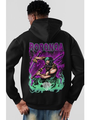 Sevbano One Piece Roronoa Zoro Anime Sırt Baskılı Unisex Oversize Penye Hoodie