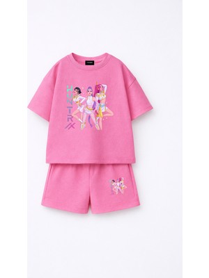 Fasardi KPOP Demon Hunters Huntrix Zoey Rumi Mira Baskılı Oversize %100 Pamuk Tişört Şort Çocuk Takım